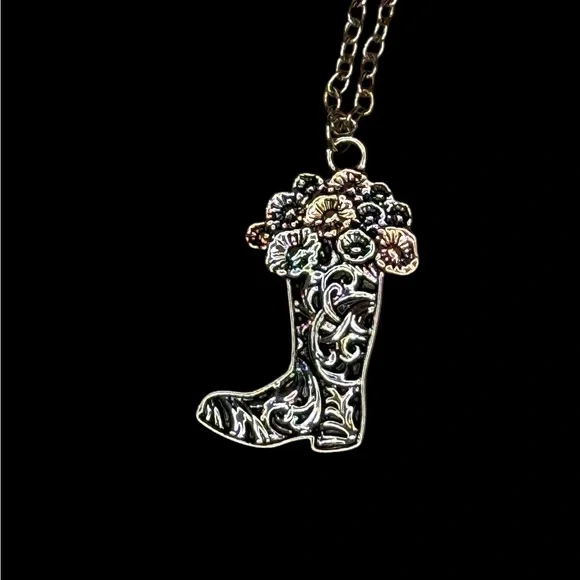 Justin Boots Silver and Black Boot Necklace - Picture 2 of 3